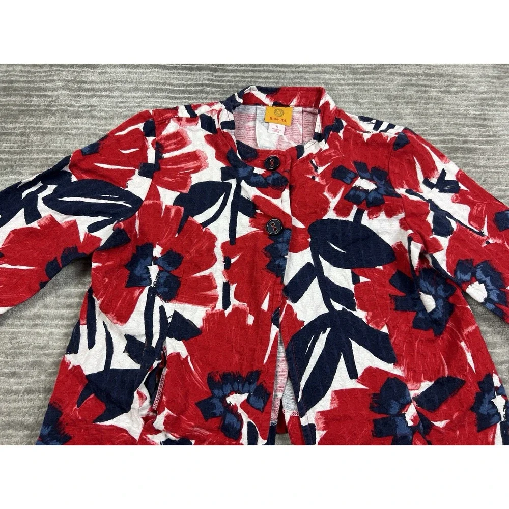 Ruby Rd Jacket Womens 10 Multicolor Cropped‎ 3/4 Sleeve Cotton